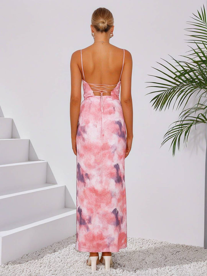 Levoire | Robe Longue À Motif Floral Avec Bretelles Fines, Dos Nu, Sans Manches, Élégante, Robe De Soirée Pour Dames, Cérémonie