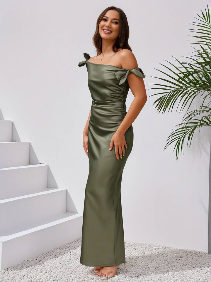 Levoire | Robe Demoiselle D'Honneur Robe En Satin Décolleté Bateau Sans Manches Dames Élégante Soirée Mariage
