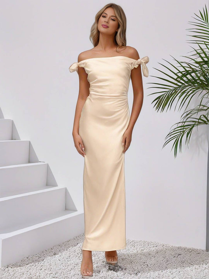 Levoire | Robe Demoiselle D'Honneur Robe En Satin Décolleté Bateau Sans Manches Dames Élégante Soirée Mariage Champagne