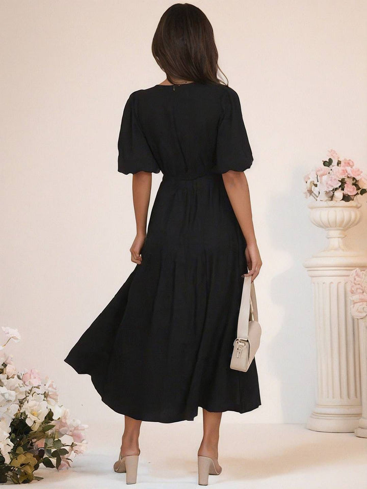 Levoire | Robe Boho Longue À Décolleté En V Avec Manches Bouffantes À Volants Courtes Manches Élégant Casual Plage Anniversaire