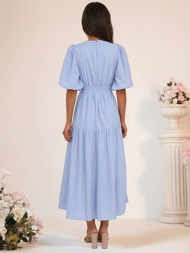 Levoire | Robe Boho Longue À Décolleté En V Avec Manches Bouffantes À Volants Courtes Manches Élégant Casual Plage Anniversaire
