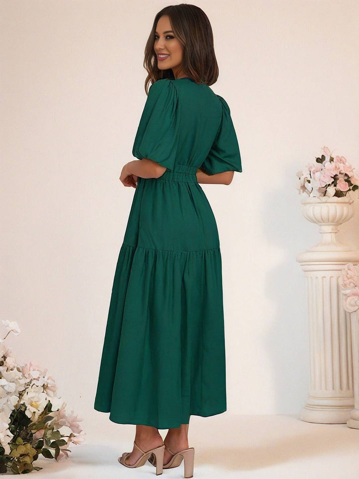Levoire | Robe Boho Longue À Décolleté En V Avec Manches Bouffantes À Volants Courtes Manches Élégant Casual Plage Anniversaire
