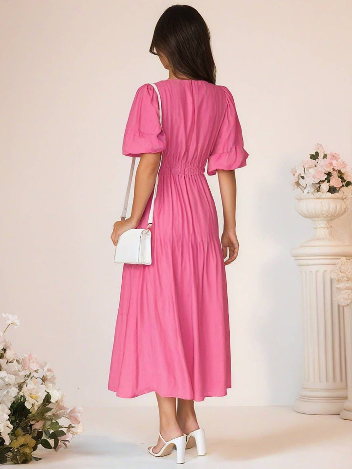 Levoire | Robe Boho Longue À Décolleté En V Avec Manches Bouffantes À Volants Courtes Manches Élégant Casual Plage Anniversaire
