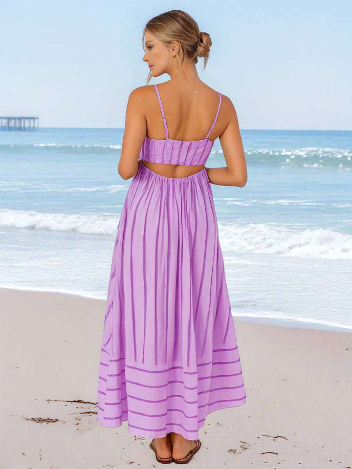 Levoire | Robe Longue Rayée Avec Fines Bretelles Fluide Dos Nu Sans Manches Décontractée Douce Ample Détendue Robe De Plage Pour Femmes