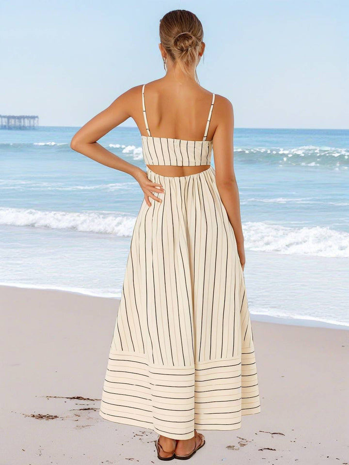 Levoire | Robe Longue Rayée Avec Fines Bretelles Fluide Dos Nu Sans Manches Décontractée Douce Ample Détendue Robe De Plage Pour Femmes