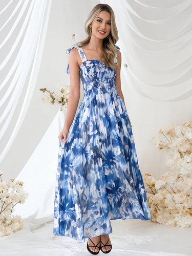 Levoire | Robe Bohémienne Longue Imprimé Floral Fluide Volant Avec Bretelles Fines Décontractée Douce Décontractée Robe De Plage Pour Femmes