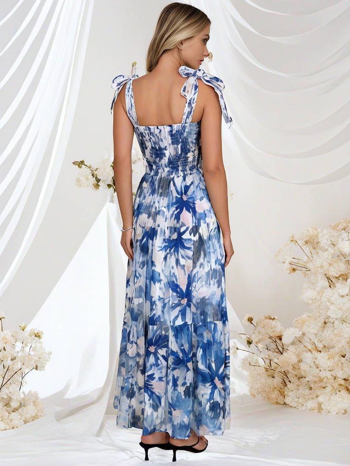 Levoire | Robe Bohémienne Longue Imprimé Floral Fluide Volant Avec Bretelles Fines Décontractée Douce Décontractée Robe De Plage Pour Femmes