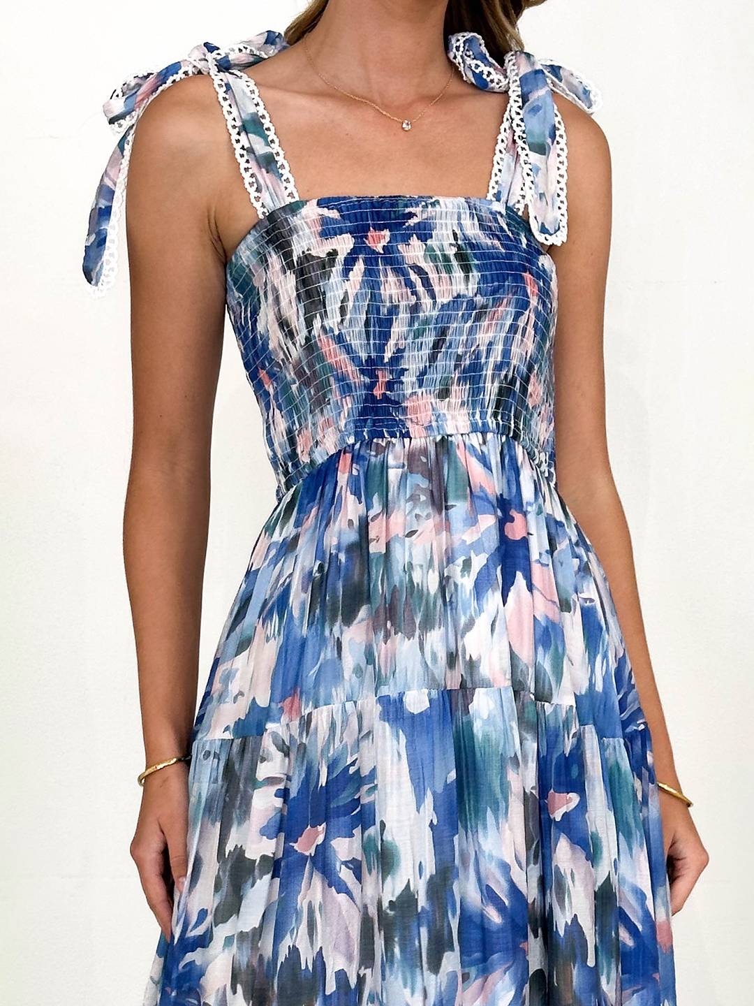 Levoire | Robe Bohémienne Longue Imprimé Floral Fluide Volant Avec Bretelles Fines Décontractée Douce Décontractée Robe De Plage Pour Femmes