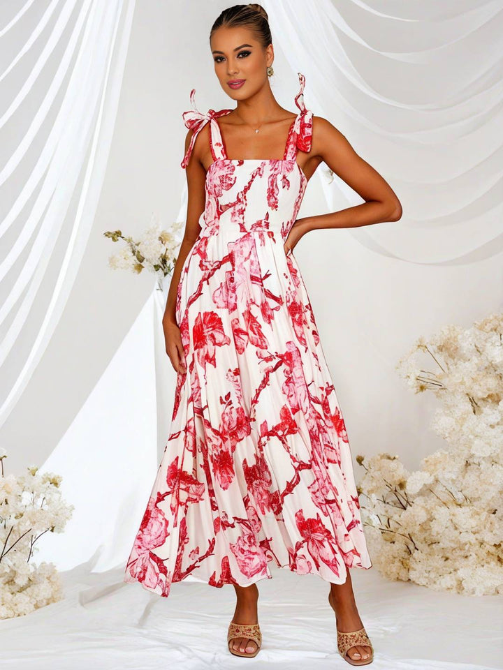 Levoire | Robe Bohémienne Longue Imprimé Floral Fluide Volant Avec Bretelles Fines Décontractée Douce Décontractée Robe De Plage Pour Femmes Rot