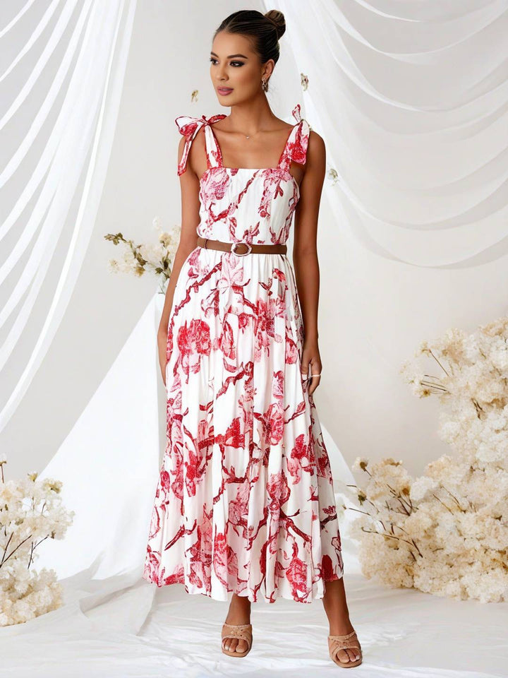 Levoire | Robe Bohémienne Longue Imprimé Floral Fluide Volant Avec Bretelles Fines Décontractée Douce Décontractée Robe De Plage Pour Femmes