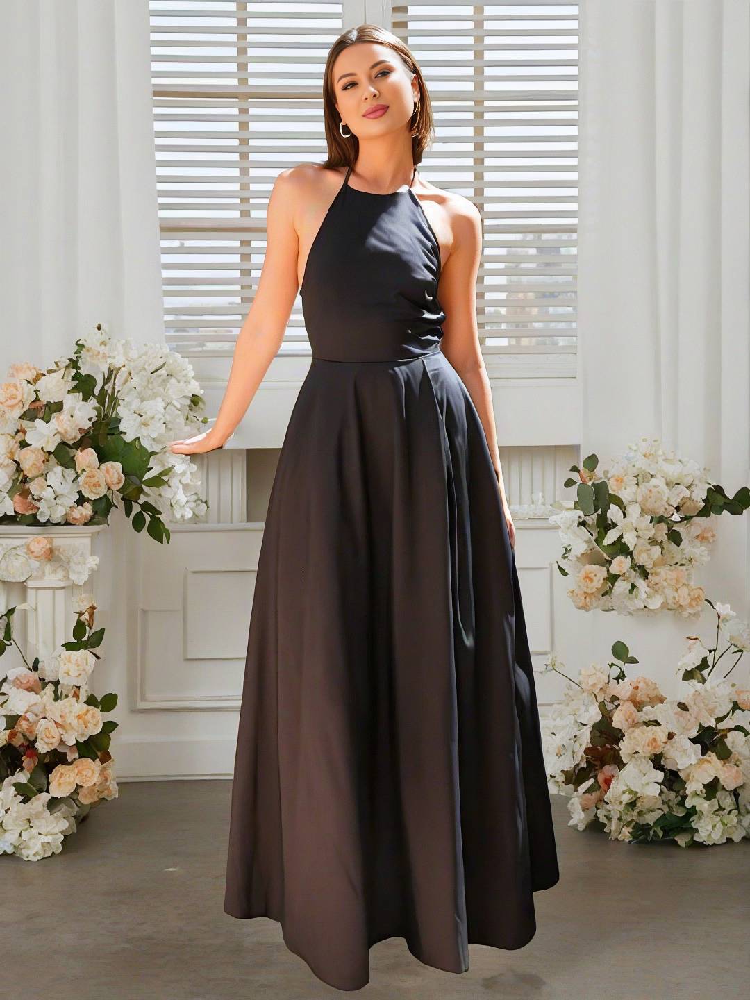 Levoire | Robe Longue À Bretelles Fines, Pochette Fluide, Dos Ouvert Sans Manches, Élégant, Décontracté, Vintage, Bal De Fin D'Année Noir