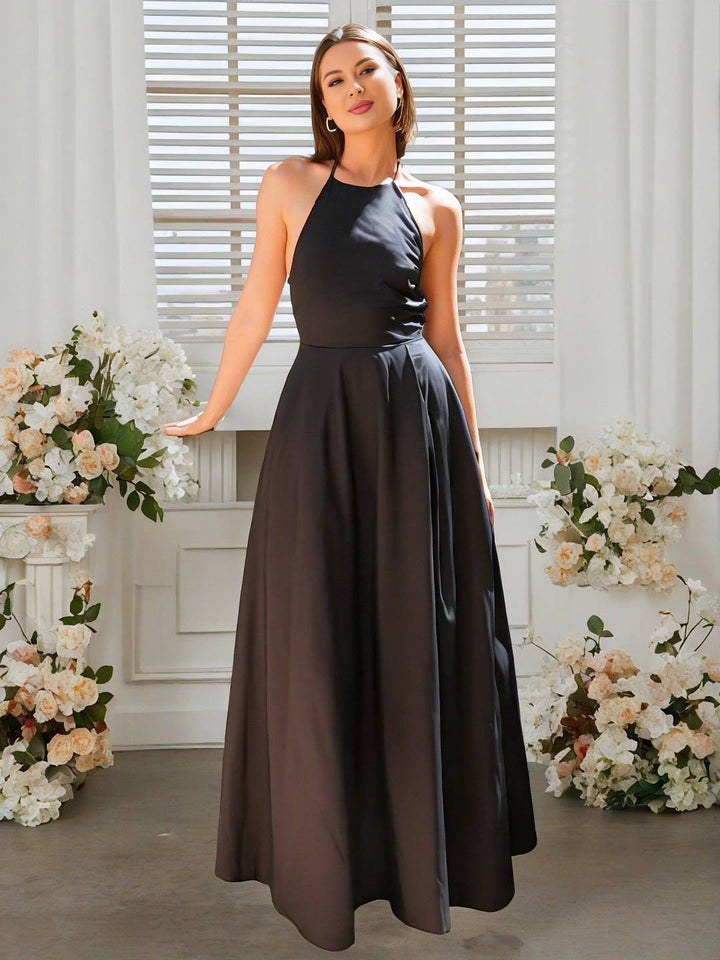 Levoire | Robe Longue À Bretelles Fines, Pochette Fluide, Dos Ouvert Sans Manches, Élégant, Décontracté, Vintage, Bal De Fin D'Année Noir