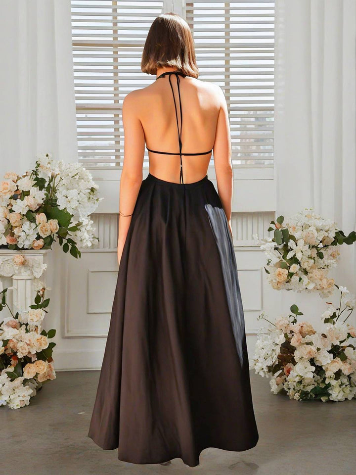 Levoire | Robe Longue À Bretelles Fines, Pochette Fluide, Dos Ouvert Sans Manches, Élégant, Décontracté, Vintage, Bal De Fin D'Année