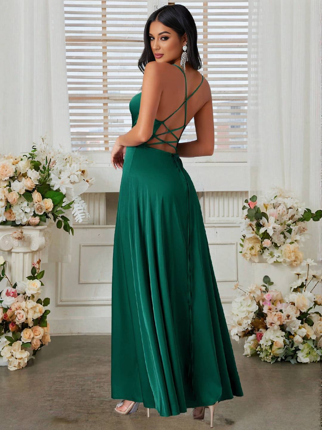 Levoire | Robe En Satin Longue Avec Fente Sur Le Côté, Dos Nu, À Fines Bretelles, Sans Manches, Mode De Soirée Élégante Pour Cérémonie De Mariage