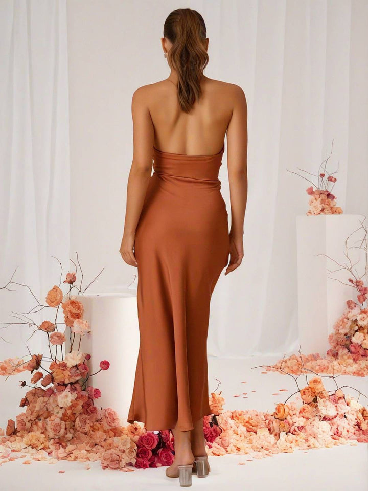 Levoire | Robe De Demoiselle D'Honneur Satin Halter Dos Ouvert Sans Manches Élégante Mariage Cocktail Cérémonie Invité