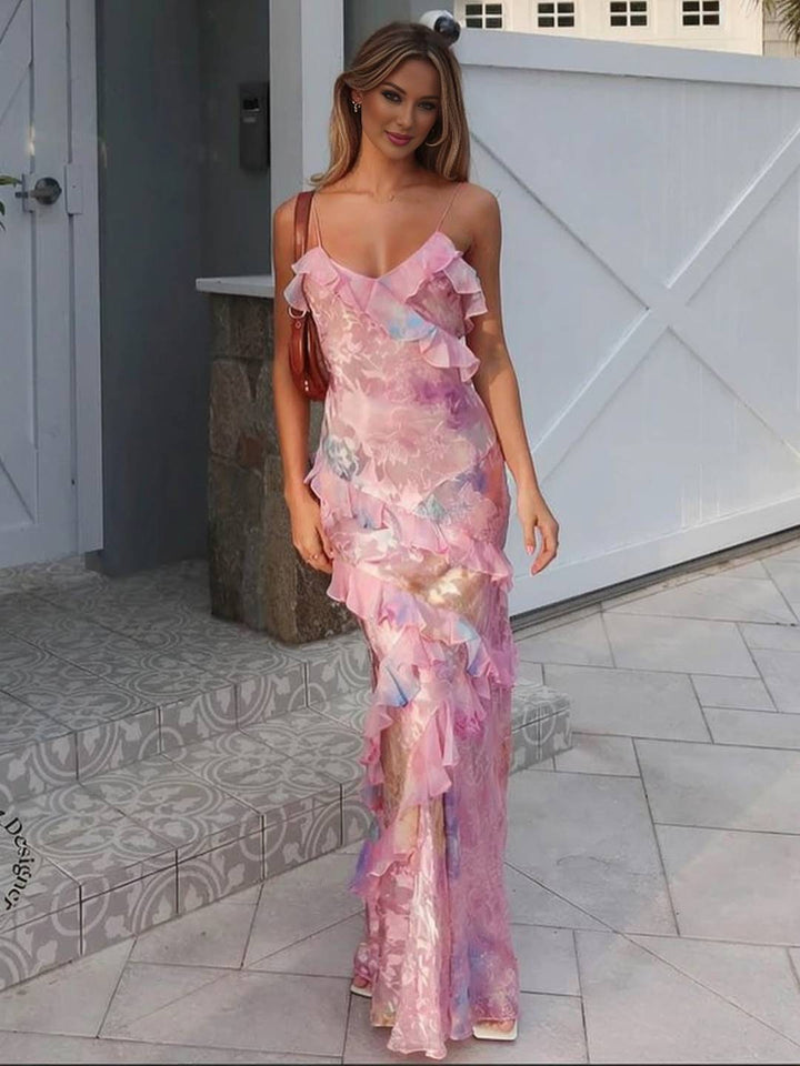Levoire | Robe Longue À Volants Avec Motif Floral Pour Femmes Idéale Pour Les Vacances À La Plage Ou En Été