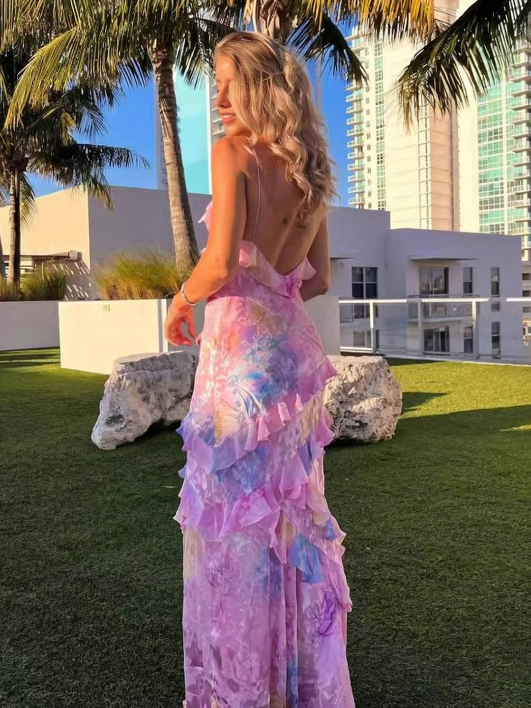Levoire | Robe Longue À Volants Avec Motif Floral Pour Femmes Idéale Pour Les Vacances À La Plage Ou En Été