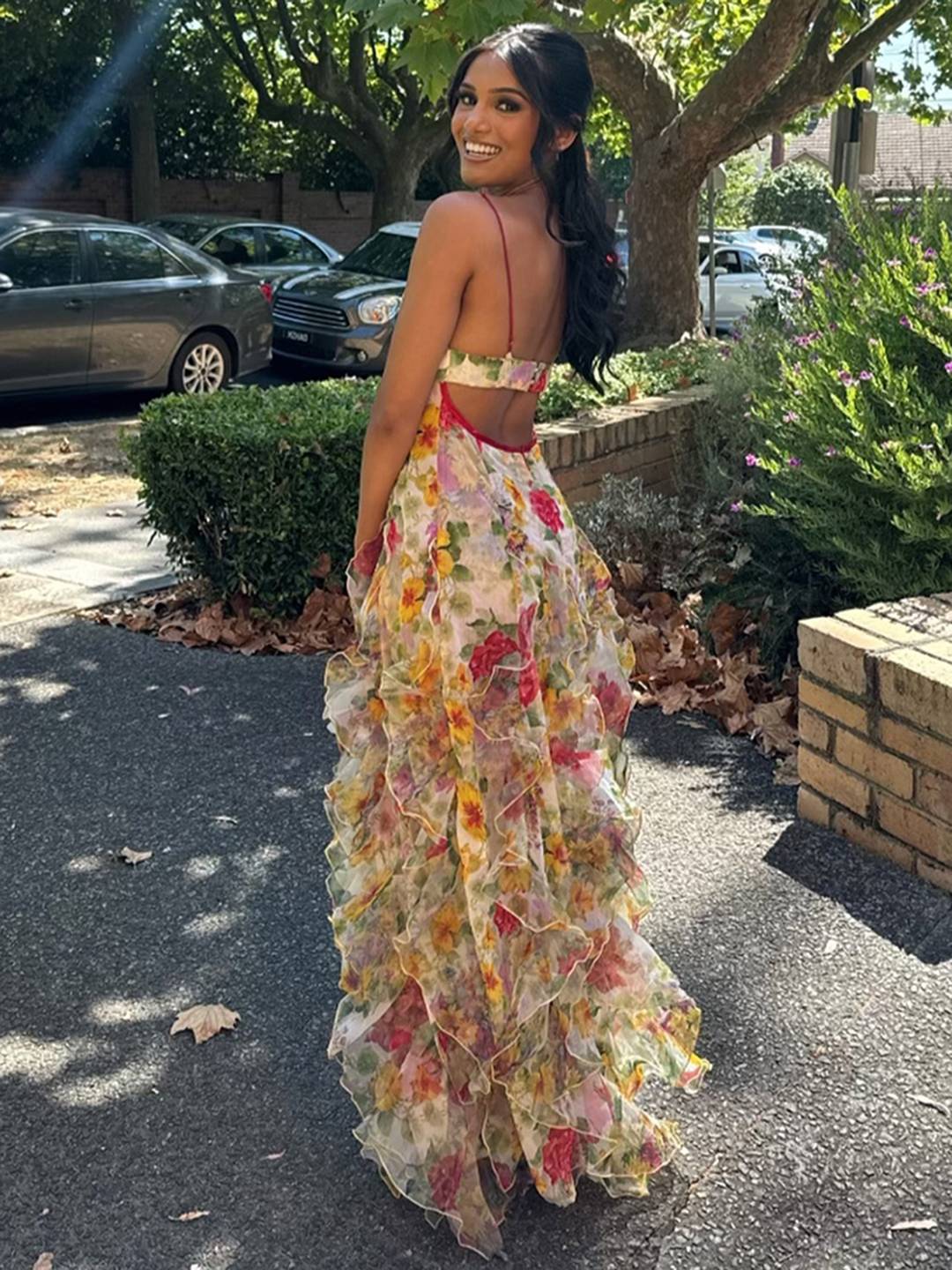 Levoire | Robe Longue En Chiffon Imprimé Avec Fleurs Volants Fre Backup Décolleté En V Sans Manches Dames Décontractée Bal De Fin D'Année Plage