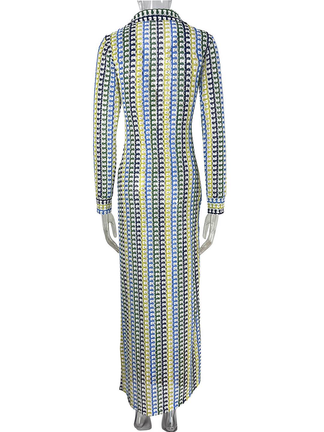 Levoire | Robe Longue En Crochet Avec Décolleté Plongeant Motif Floral Fente Manches Longues Boho Décontracté Plage Pour L'Été