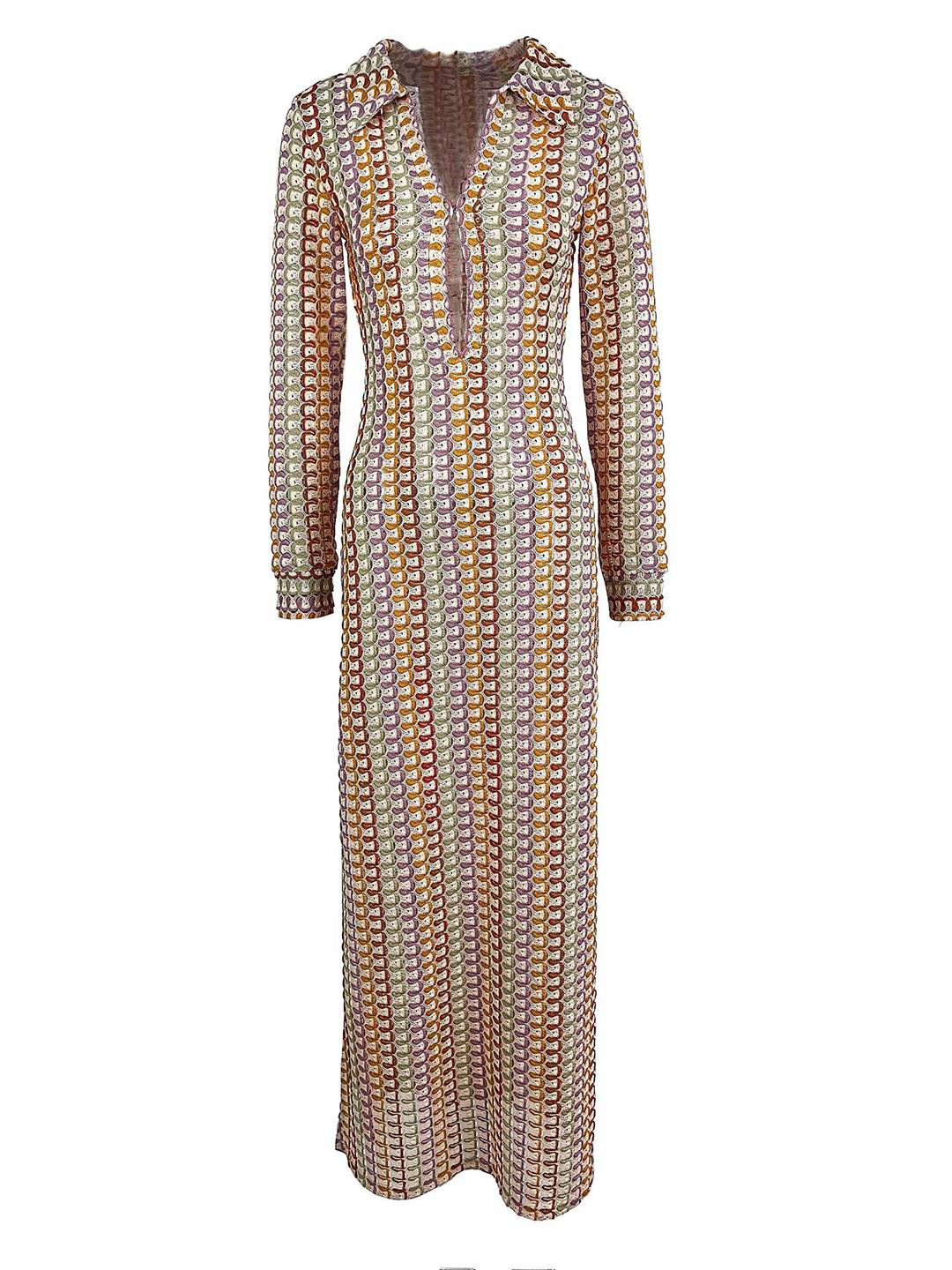 Levoire | Robe Longue En Crochet Avec Décolleté Plongeant Motif Floral Fente Manches Longues Boho Décontracté Plage Pour L'Été