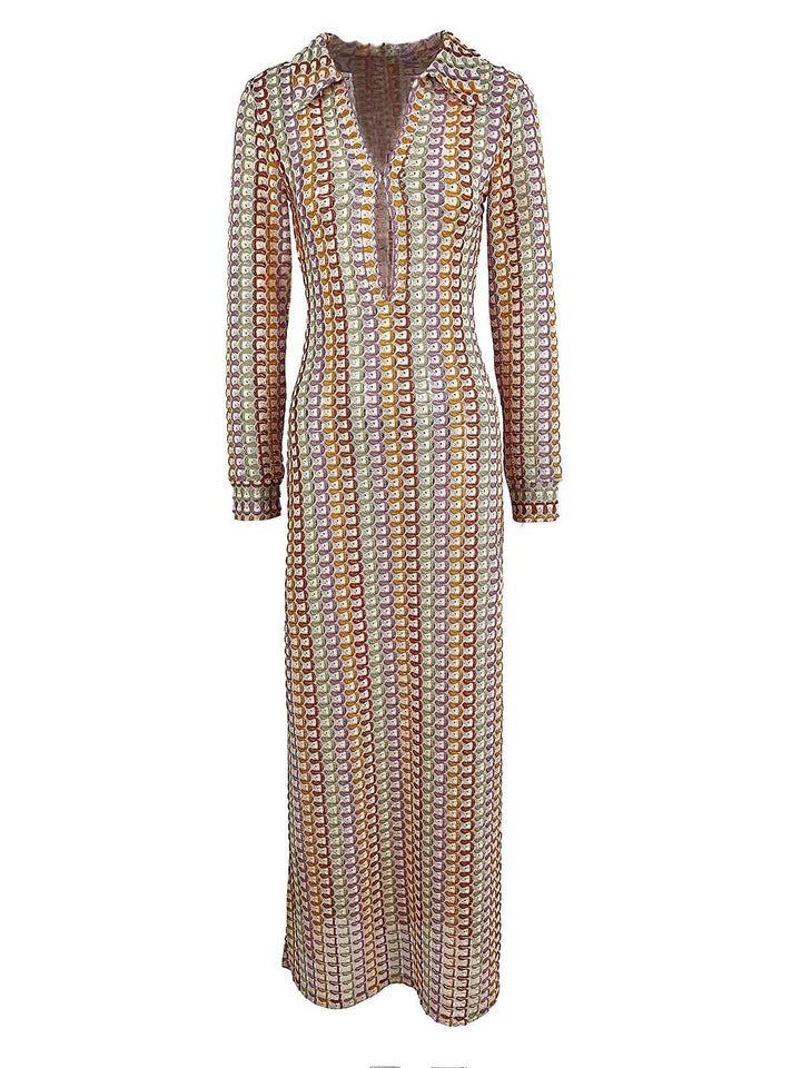 Levoire | Robe Longue En Crochet Avec Décolleté Plongeant Motif Floral Fente Manches Longues Boho Décontracté Plage Pour L'Été