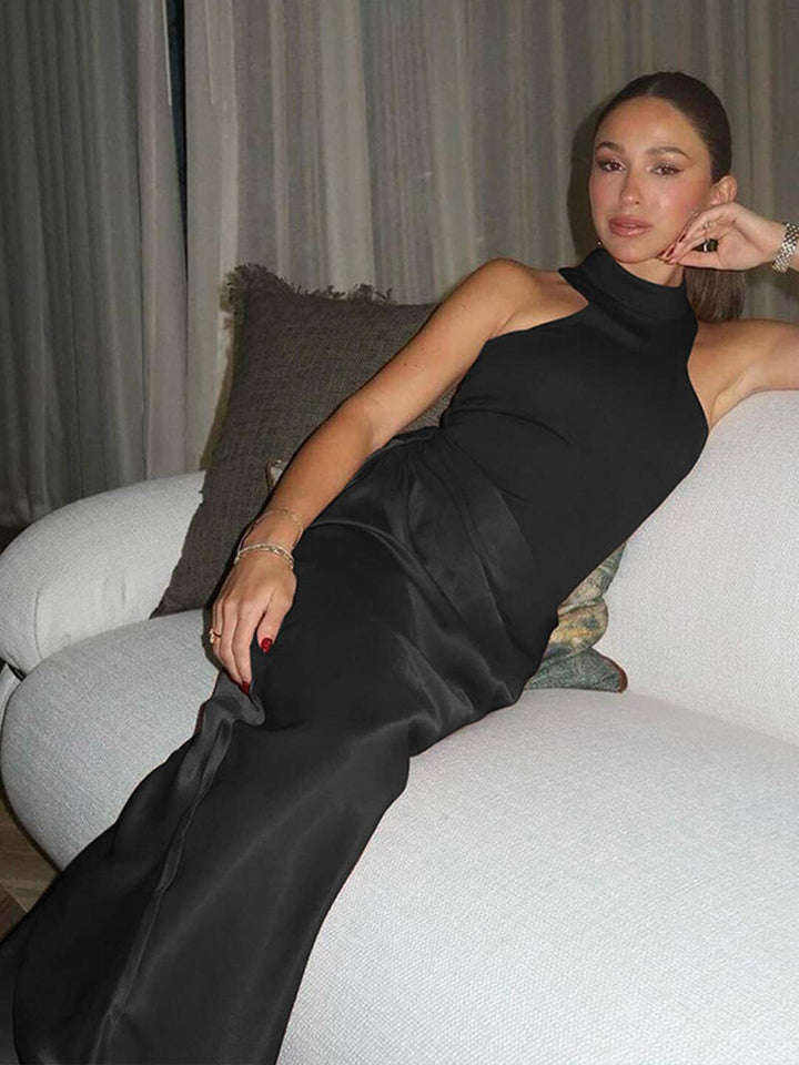 Levoir | Long Jupe Satin Corps Col Rond Épaules Angulées Sans Manches Élégant Robe De Soirée Femme Bal De Fin D'Études