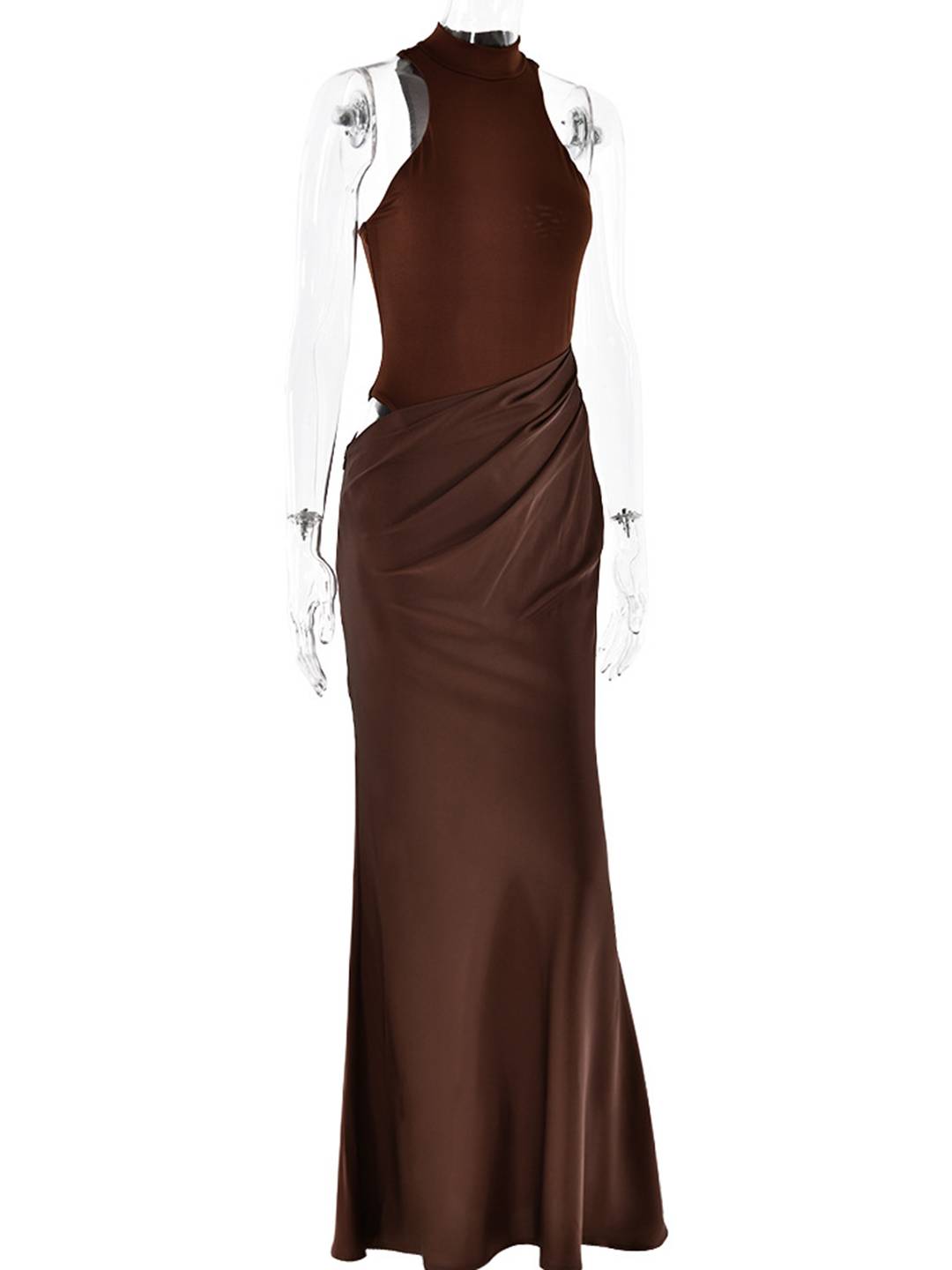 Levoir | Long Jupe Satin Corps Col Rond Épaules Angulées Sans Manches Élégant Robe De Soirée Femme Bal De Fin D'Études