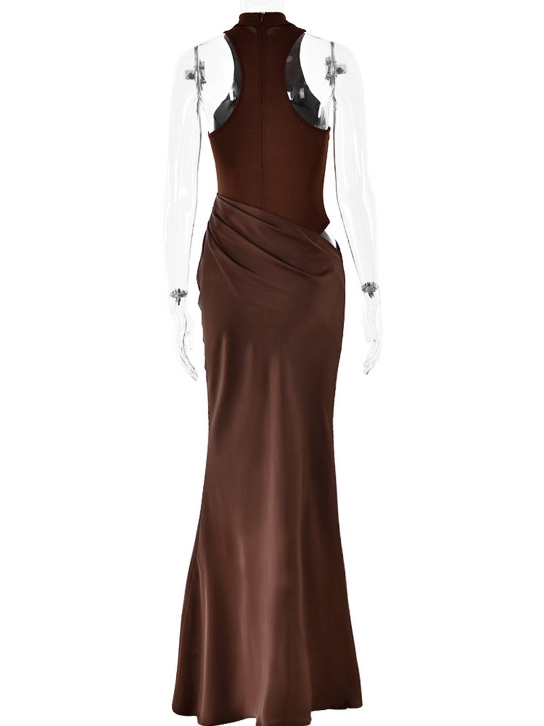 Levoir | Long Jupe Satin Corps Col Rond Épaules Angulées Sans Manches Élégant Robe De Soirée Femme Bal De Fin D'Études