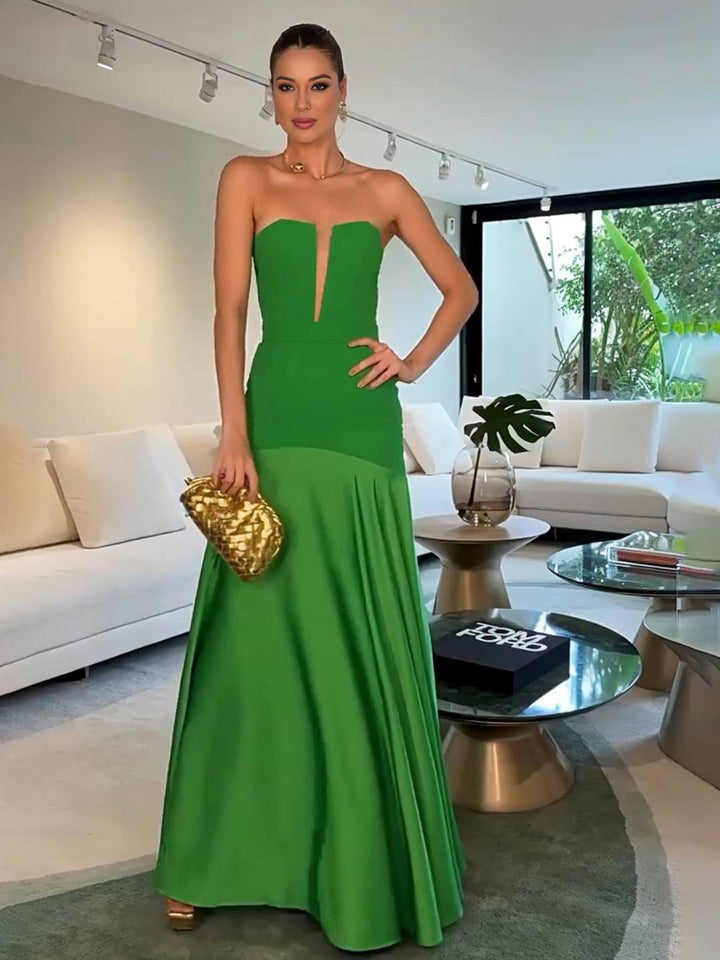 Levoire | Robe Bustier Longue En Satin Sans Manches Coupe Sirène Robe De Soirée Élégante Cérémonie Idéale Pour Une Occasion Particulière Vert