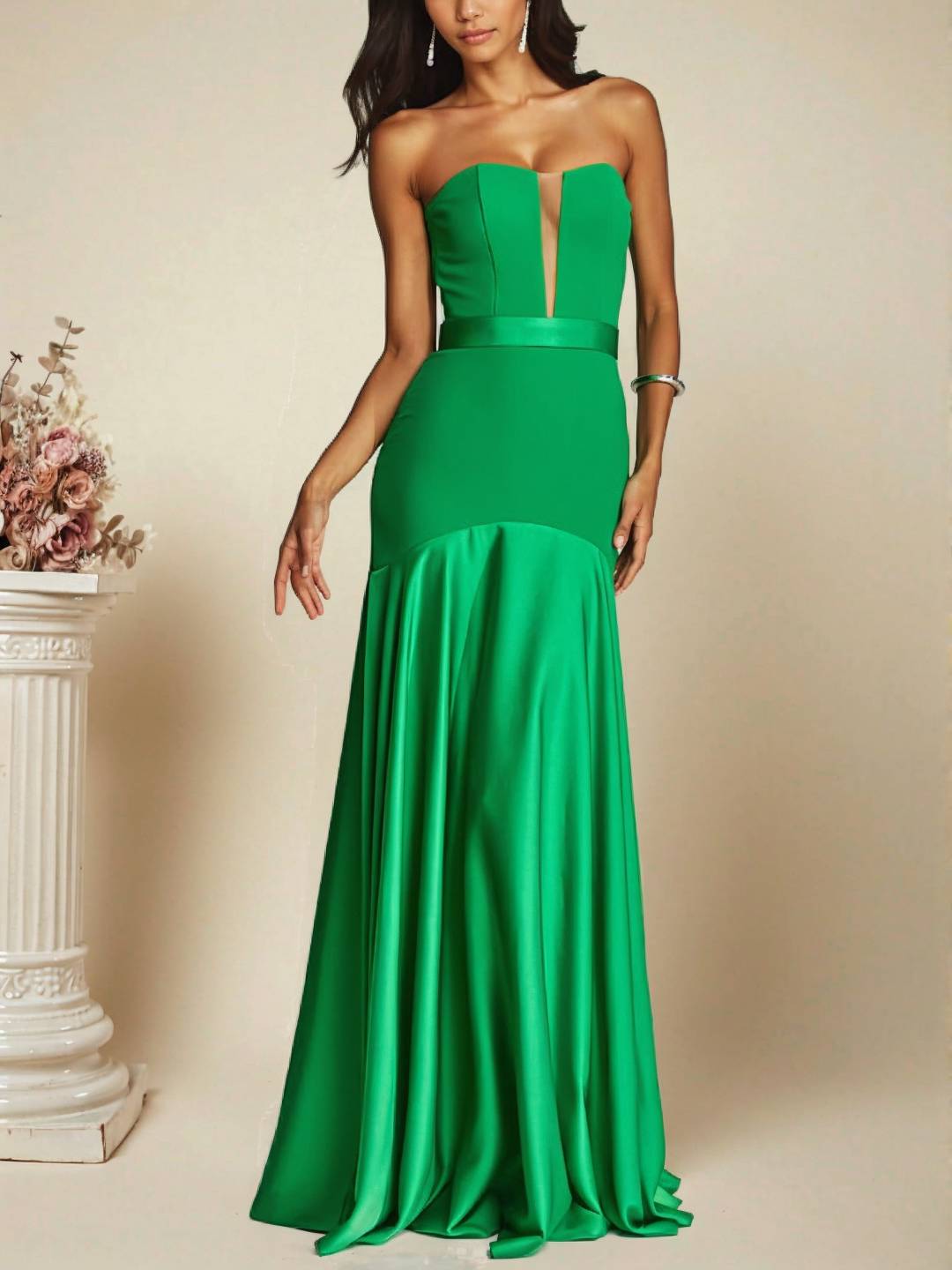 Levoire | Robe Bustier Longue En Satin Sans Manches Coupe Sirène Robe De Soirée Élégante Cérémonie Idéale Pour Une Occasion Particulière