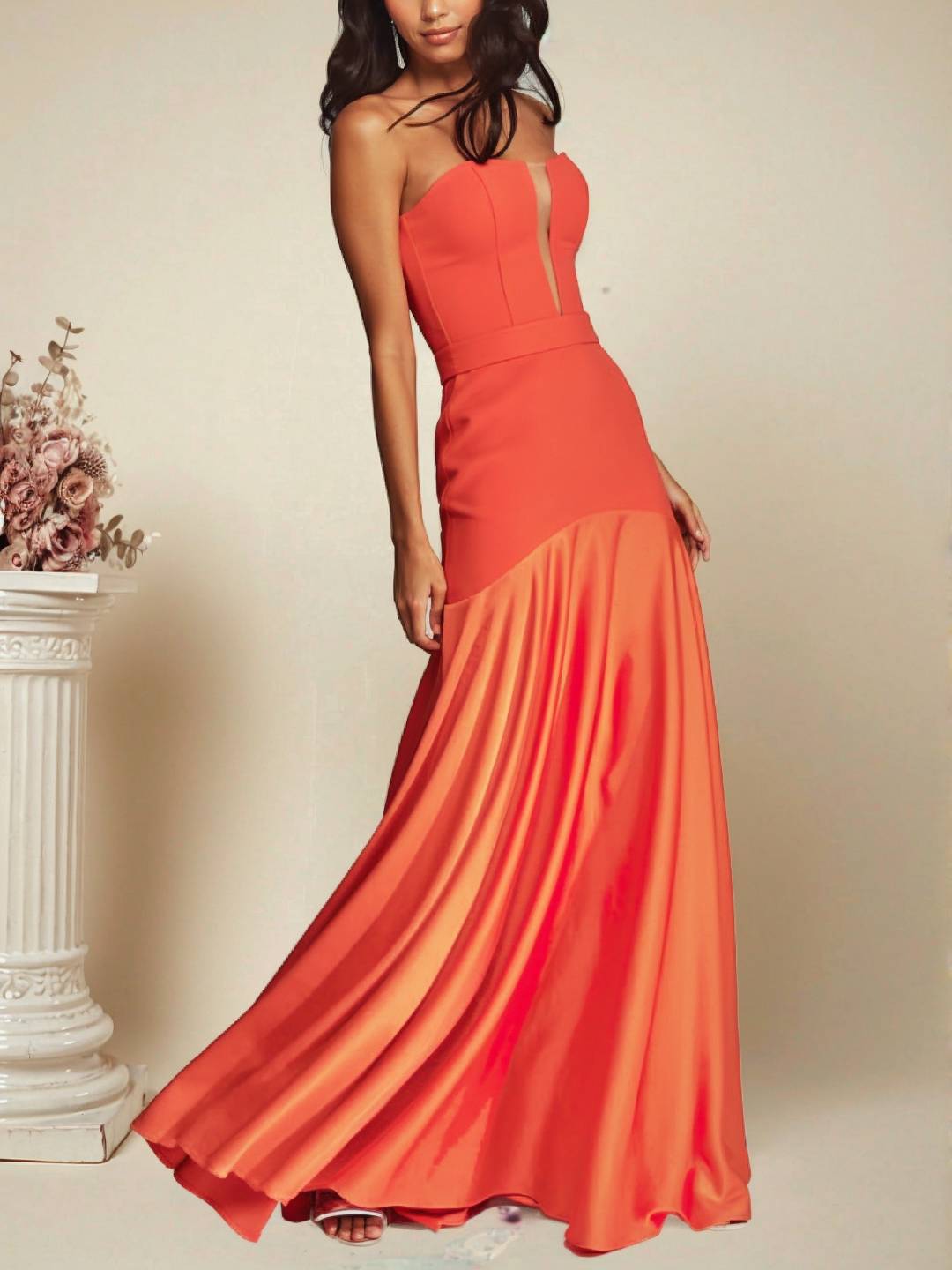 Levoire | Robe Bustier Longue En Satin Sans Manches Coupe Sirène Robe De Soirée Élégante Cérémonie Idéale Pour Une Occasion Particulière
