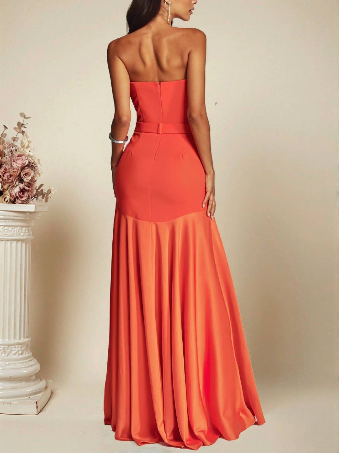 Levoire | Robe Bustier Longue En Satin Sans Manches Coupe Sirène Robe De Soirée Élégante Cérémonie Idéale Pour Une Occasion Particulière