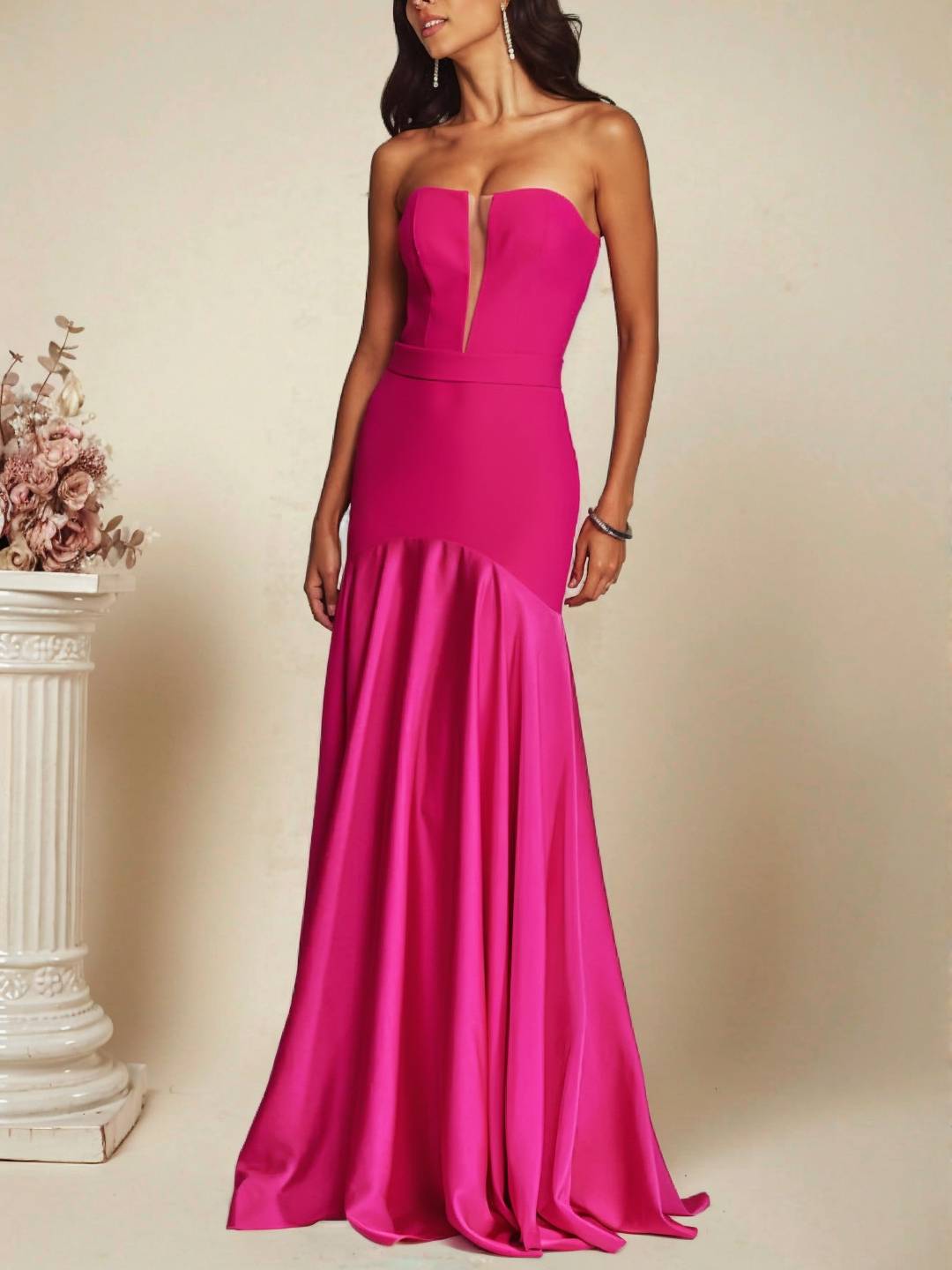 Levoire | Robe Bustier Longue En Satin Sans Manches Coupe Sirène Robe De Soirée Élégante Cérémonie Idéale Pour Une Occasion Particulière