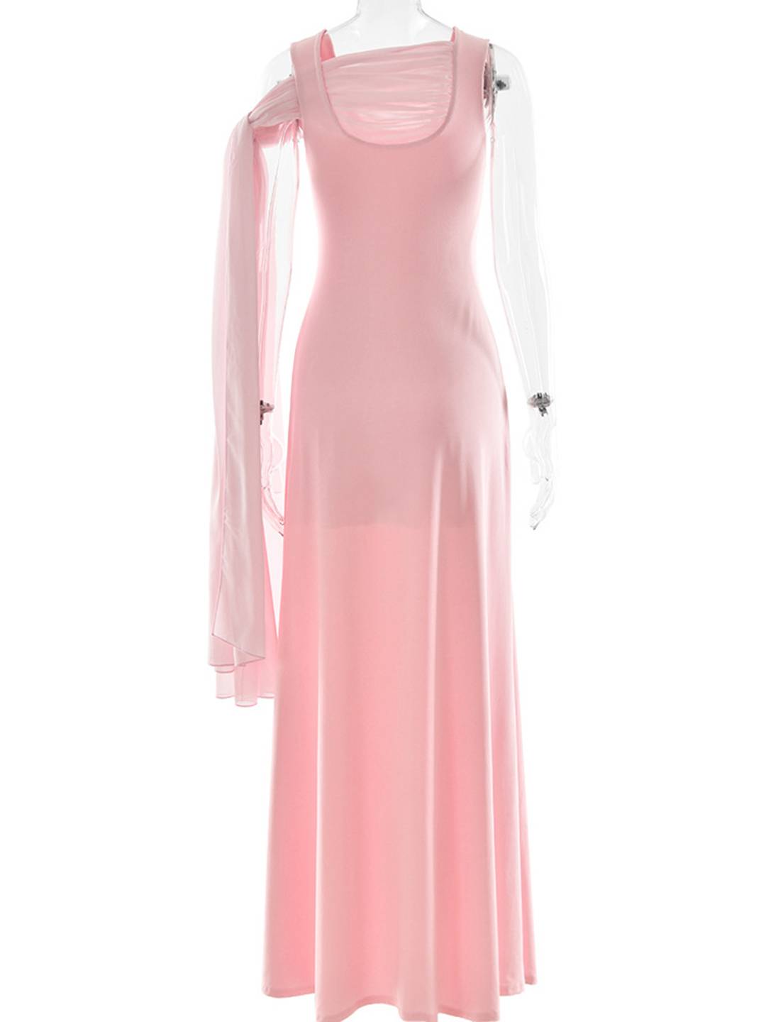 Levoire | Robe Longue Rose Tulle Bretelles Encolure Carrée Sans Manches Élégante Femme Pour Une Cérémonie Ou Un Dîner Romantique