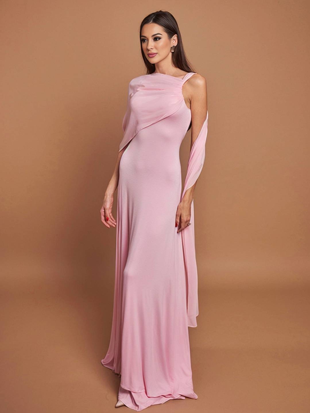 Levoire | Robe Longue Rose Tulle Bretelles Encolure Carrée Sans Manches Élégante Femme Pour Une Cérémonie Ou Un Dîner Romantique