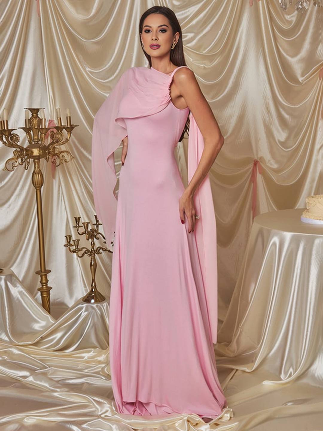 Levoire | Robe Longue Rose Tulle Bretelles Encolure Carrée Sans Manches Élégante Femme Pour Une Cérémonie Ou Un Dîner Romantique
