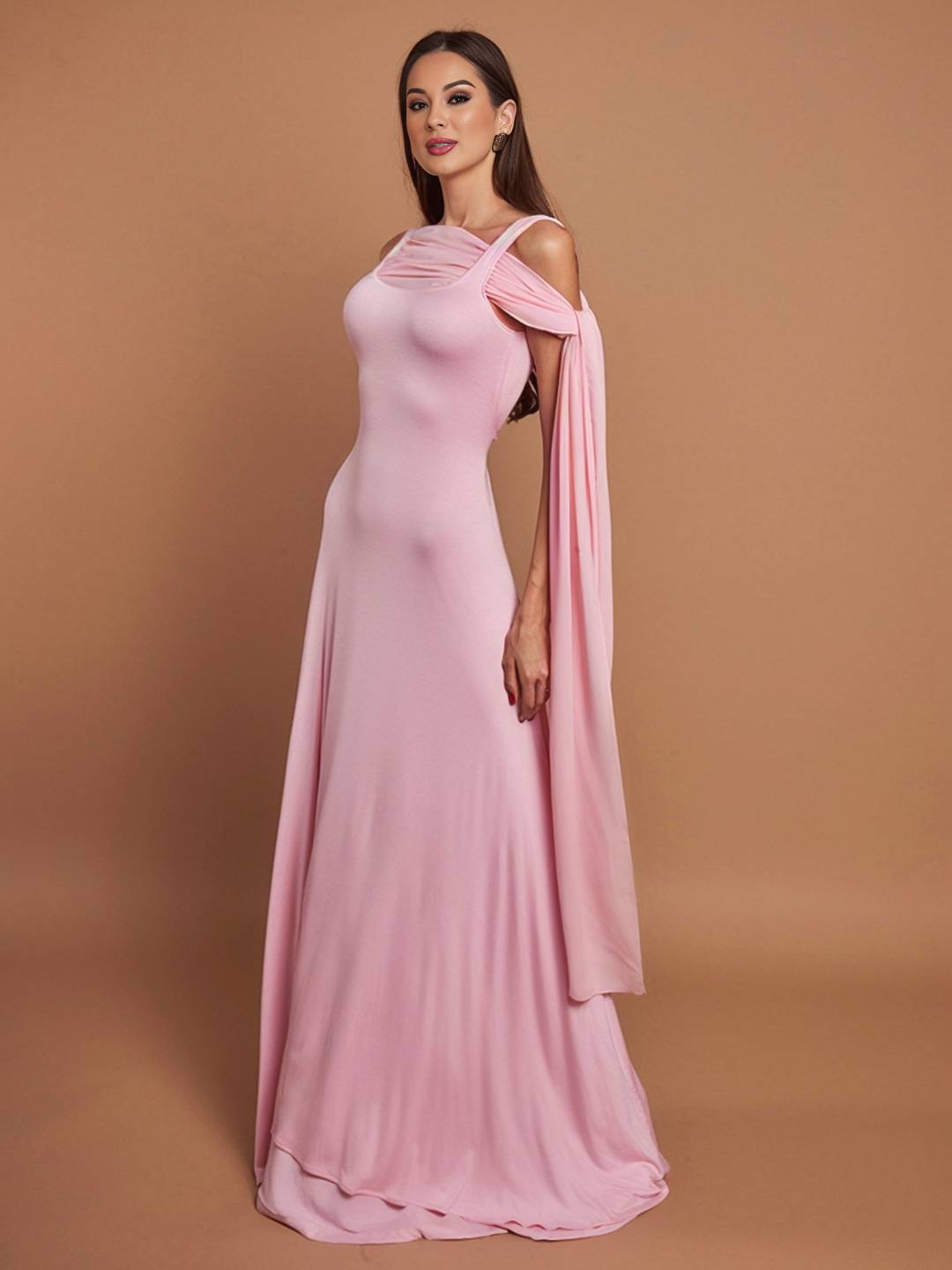 Levoire | Robe Longue Rose Tulle Bretelles Encolure Carrée Sans Manches Élégante Femme Pour Une Cérémonie Ou Un Dîner Romantique