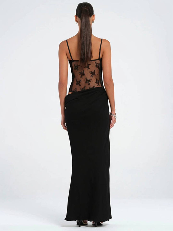 Levoire | Robe Longue Avec Bustier Transparent En Dentelle Ajustée Avec Fines Bretelles Sans Manches Femme Soirée Plage
