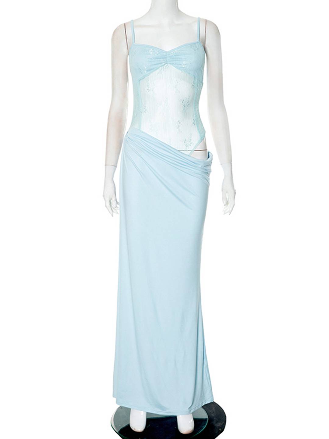 Levoire | Robe Longue Avec Bustier Transparent En Dentelle Ajustée Avec Fines Bretelles Sans Manches Femme Soirée Plage