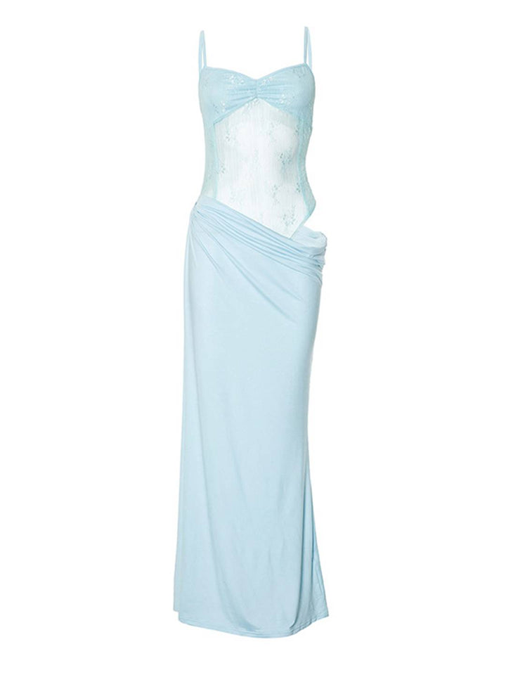Levoire | Robe Longue Avec Bustier Transparent En Dentelle Ajustée Avec Fines Bretelles Sans Manches Femme Soirée Plage