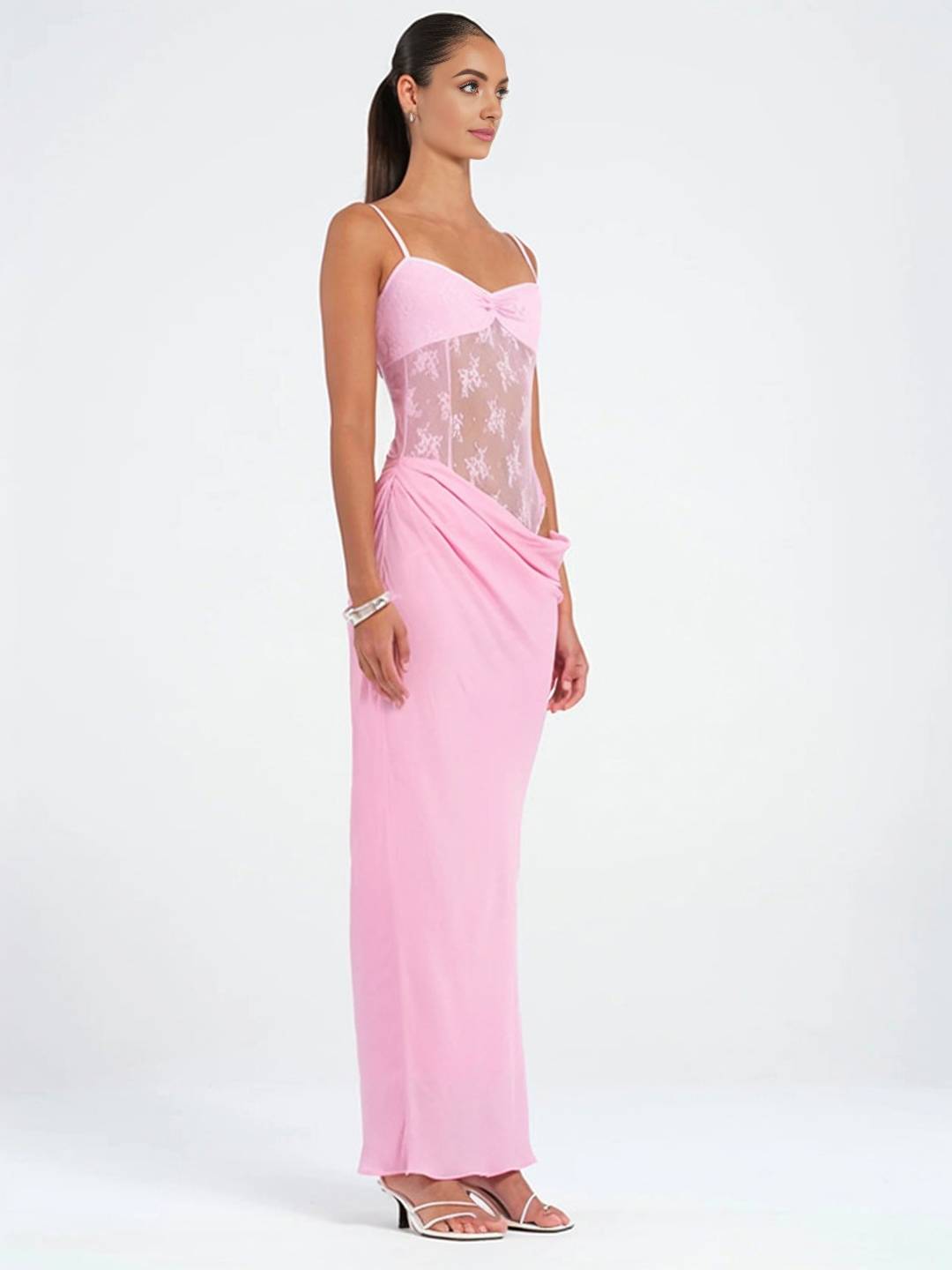 Levoire | Robe Longue Avec Bustier Transparent En Dentelle Ajustée Avec Fines Bretelles Sans Manches Femme Soirée Plage