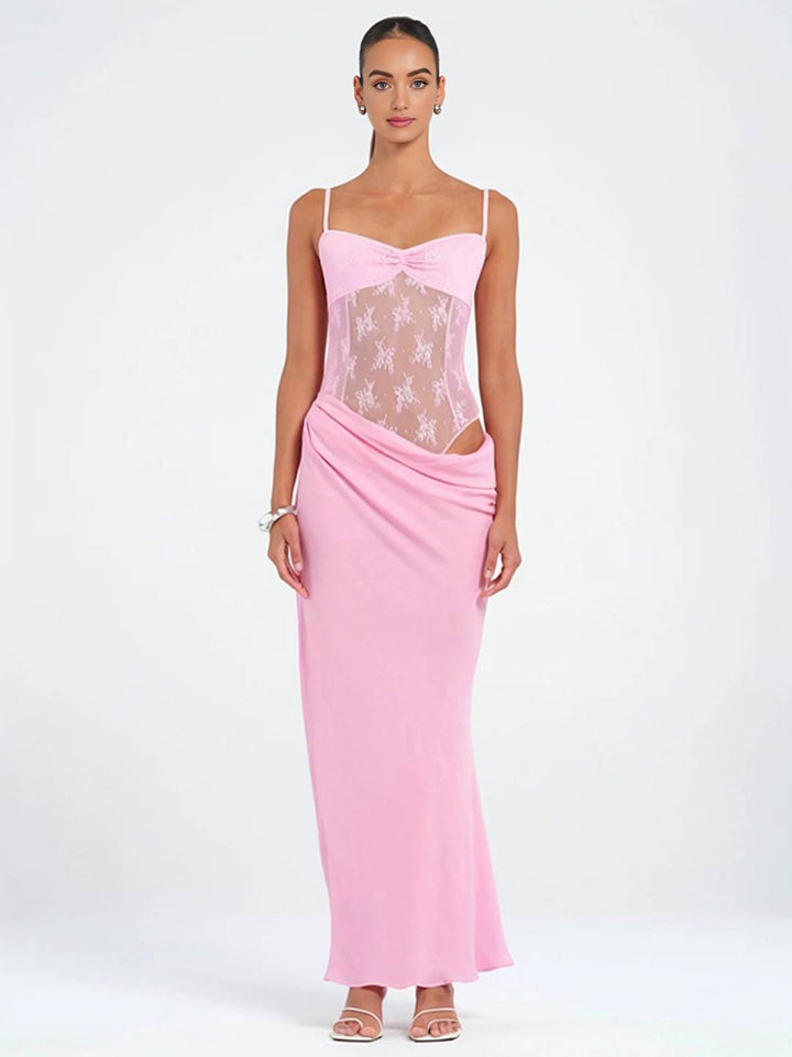 Levoire | Robe Longue Avec Bustier Transparent En Dentelle Ajustée Avec Fines Bretelles Sans Manches Femme Soirée Plage