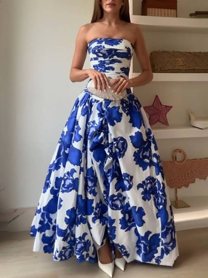 Levoire | Robe Longue A-Ligne À Motif Floral Bustier Fente Sur Le Côté Sans Manches Élégante Vintage Bal Cérémonie