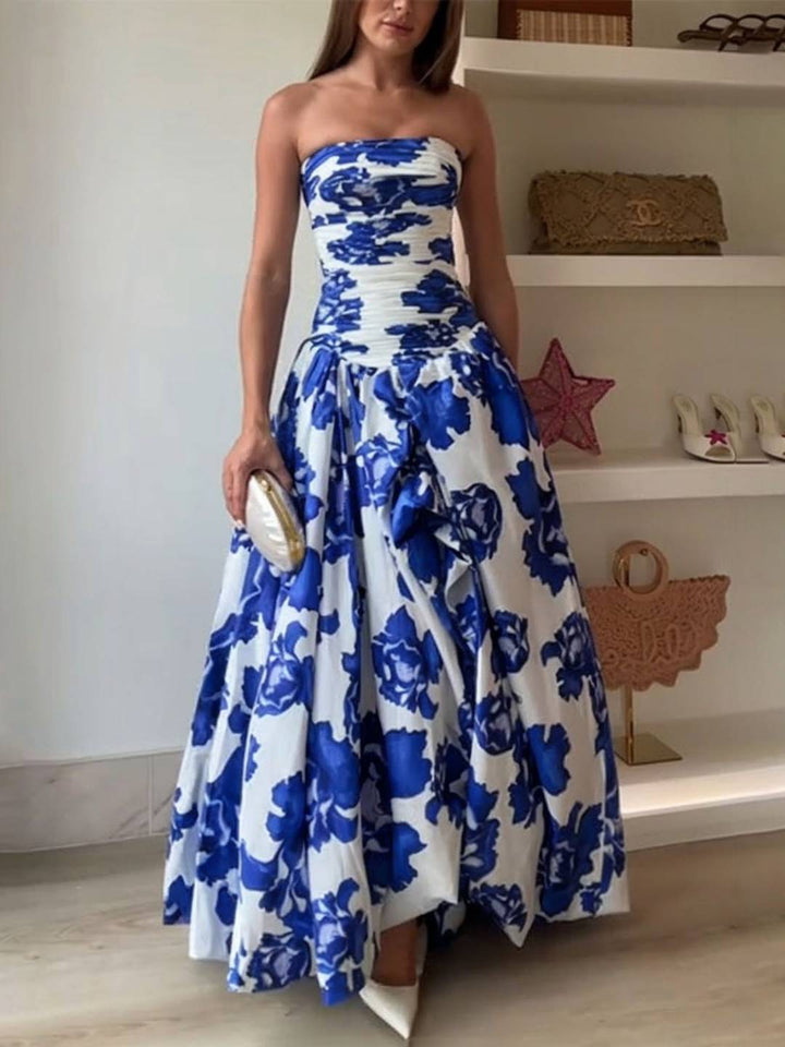 Levoire | Robe Longue A-Ligne À Motif Floral Bustier Fente Sur Le Côté Sans Manches Élégante Vintage Bal Cérémonie