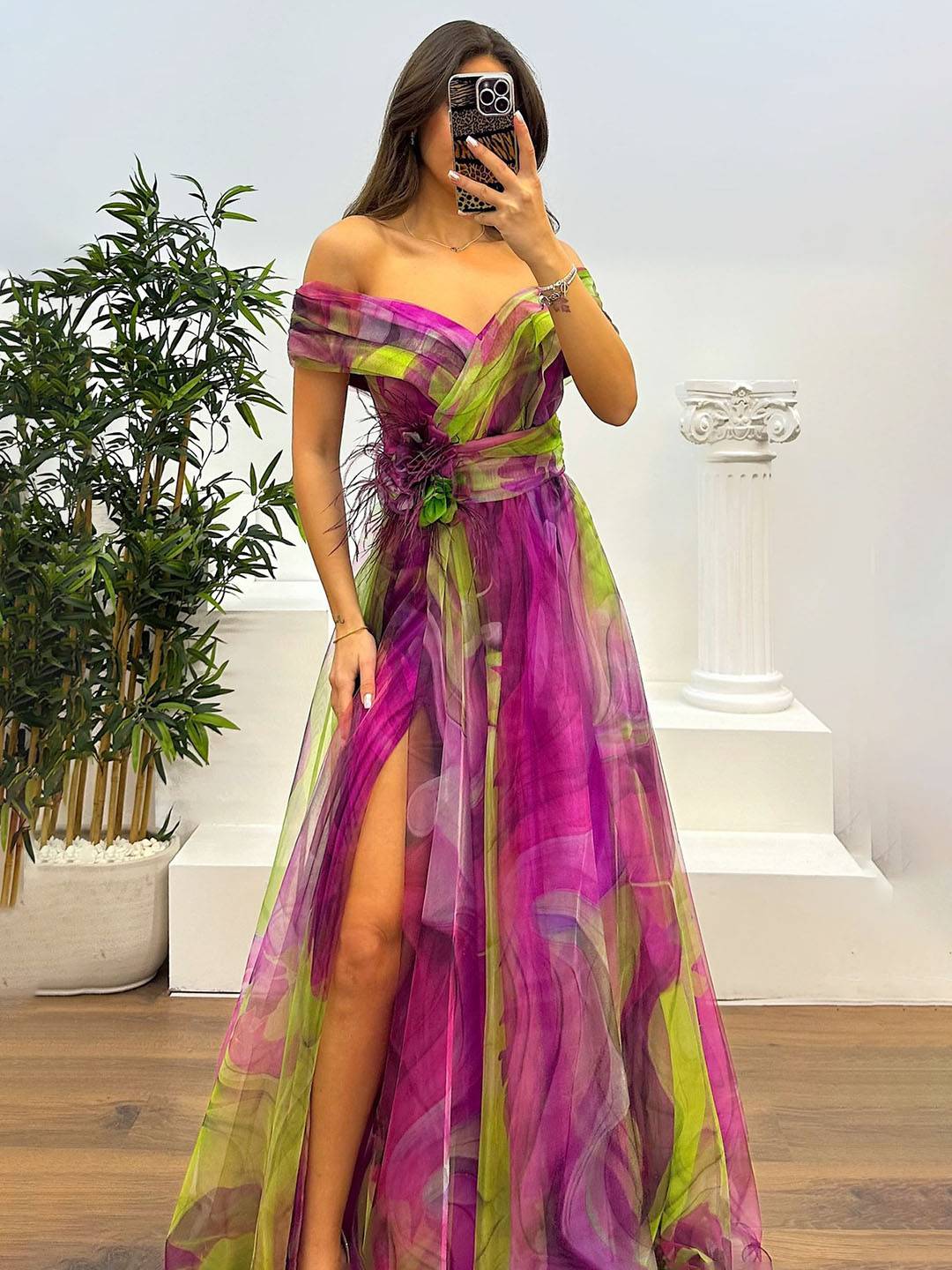 Levoire | Magnifique Robe Longue En Tulle Imprimé Avec Découpe Florale, Fente Sur Le Côté, Sans Manches, Élégante, Vintage, Robe De Soirée Pour Femmes