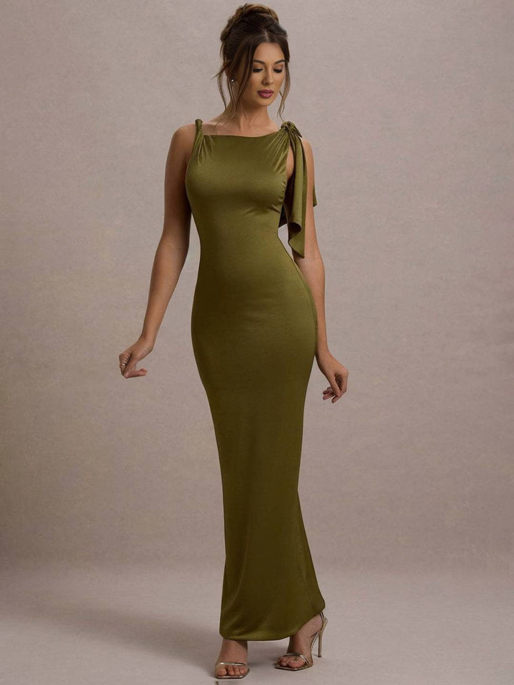 Levoire | Robe Sans Manches À Manches Longues Près Du Corps Pour Femmes Avec Détails De Boutons Aux Épaules Pour Une Soirée Élégante