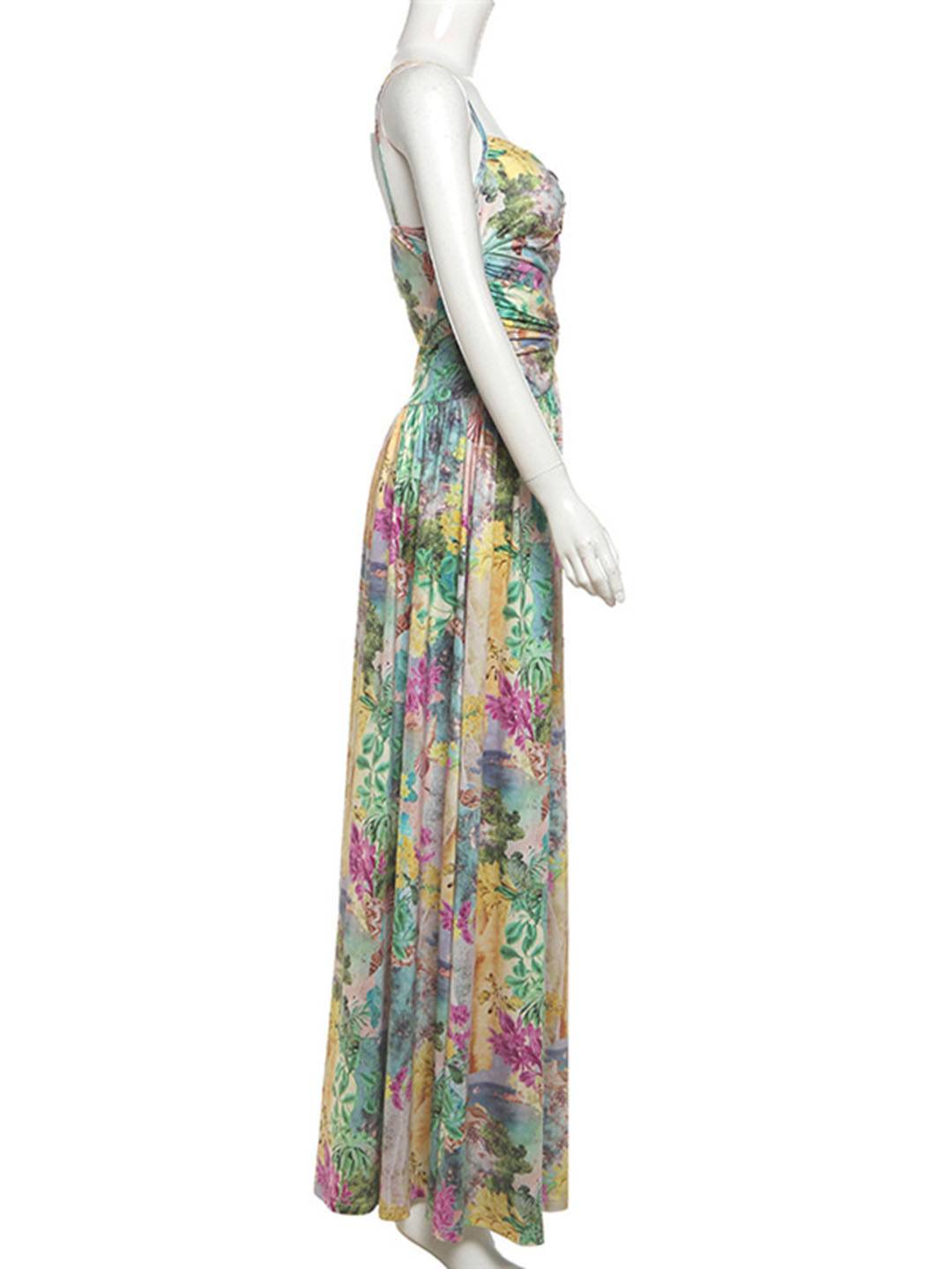 Levoire | Longue Robe D'Été Décolletée En V Avec Motif Floral Et Découpes En Coquillage Dos Nu Femmes Loisirs Plage Vert
