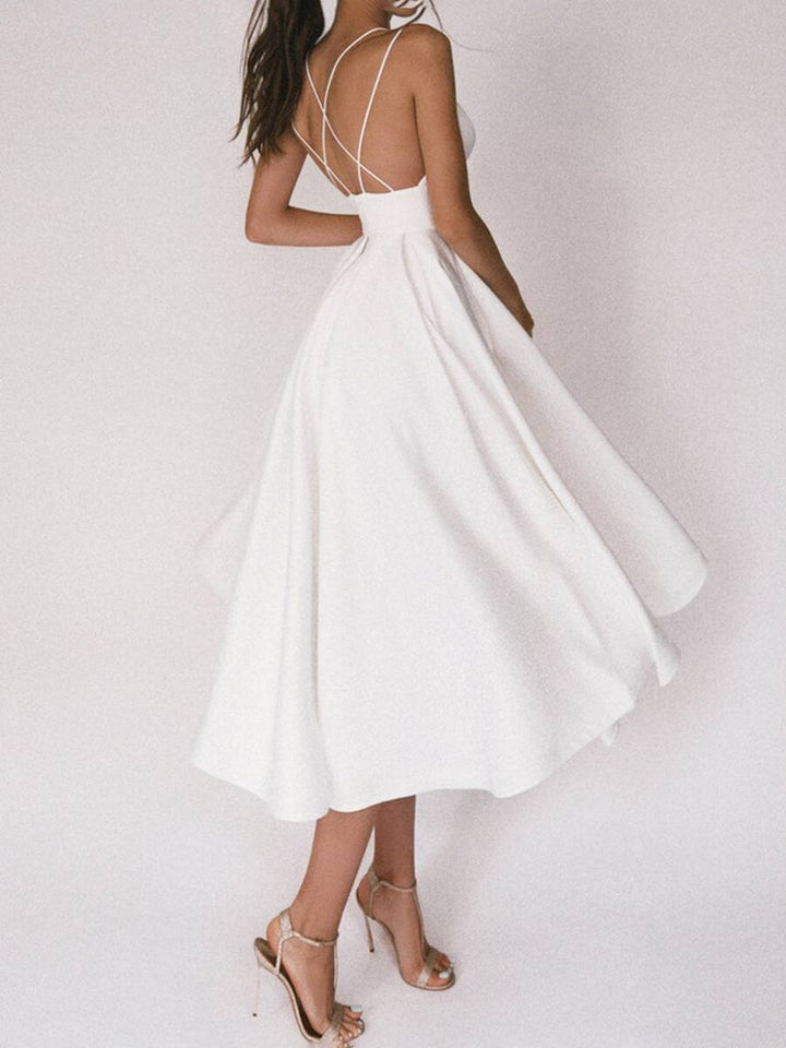 Levoire | Robe Midi Longue Trapèze Dos Nu Fines Bretelles Décolleté En V Femme Élégant Cocktail
