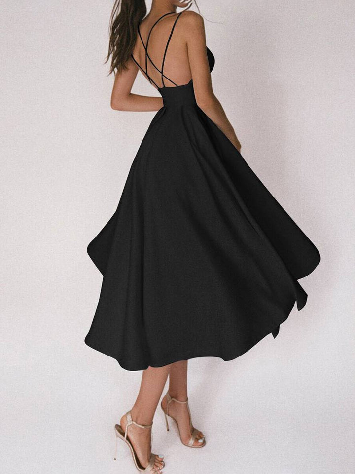 Levoire | Robe Midi Longue Trapèze Dos Nu Fines Bretelles Décolleté En V Femme Élégant Cocktail