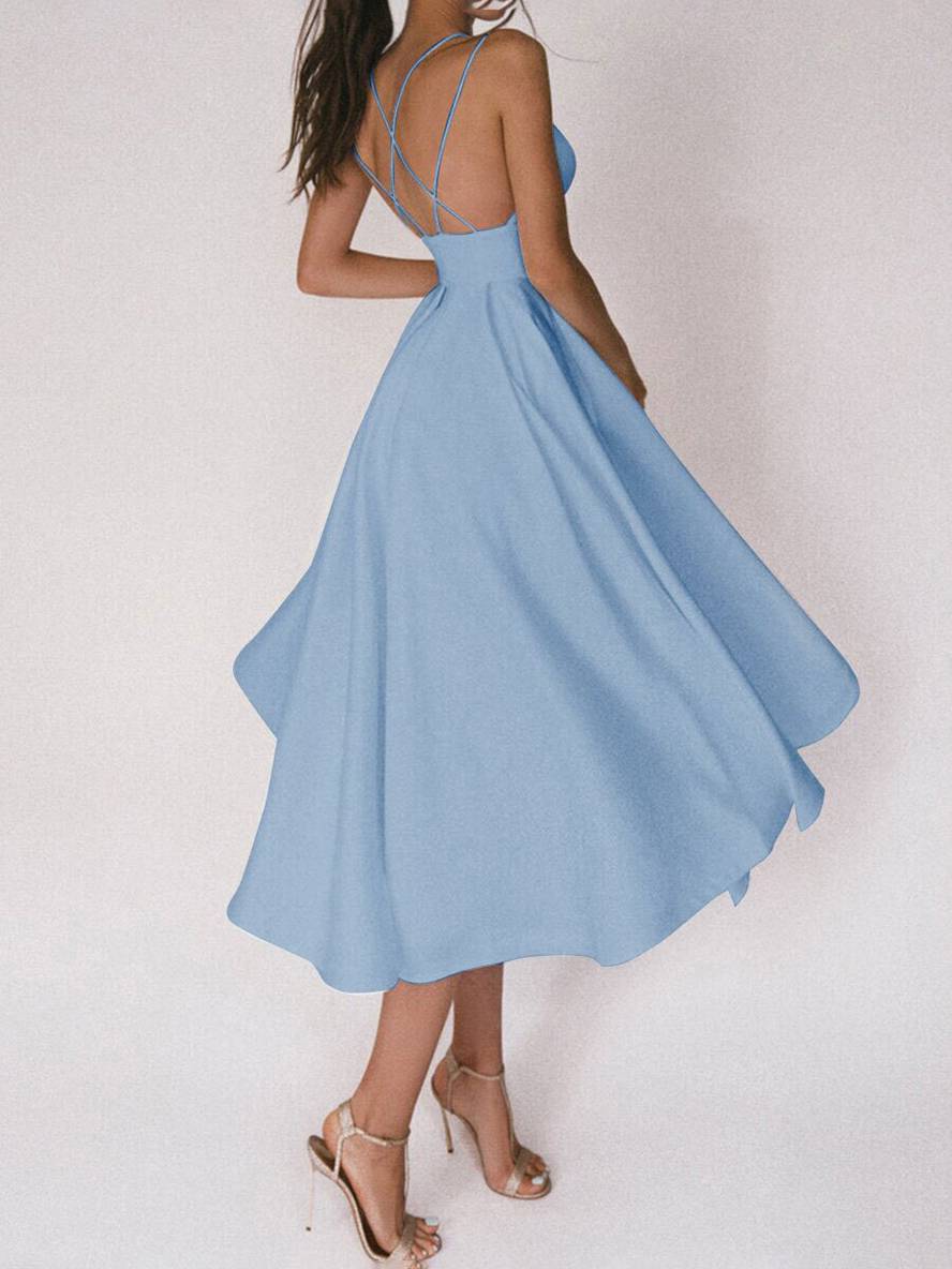 Levoire | Robe Midi Longue Trapèze Dos Nu Fines Bretelles Décolleté En V Femme Élégant Cocktail